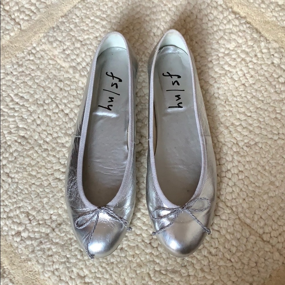 French Sole silver ballet slipper flats.